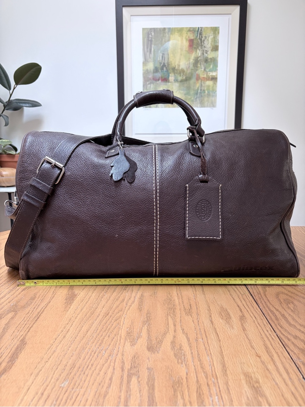 VTG Roots Brown Leather Duffel Large Weekender Bag w/ Original Hangtags